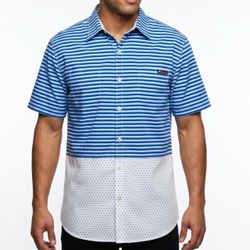 Enyce Y2K Hip Hop Split Pattern Stripe Polka Dot Button Down Shirt 2XL