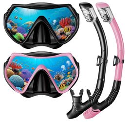2 pack Snorkel Mask Set, Dry-Top Snorkel Set Scuba Diving Mask, 180° Panoramic Wide View, Professional Breathing Freely Snorkeling Gear Kit with Nose 