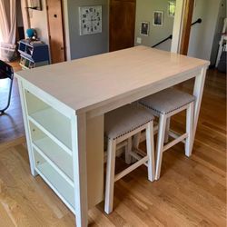 Kitchen Table With Shelves And Stools 