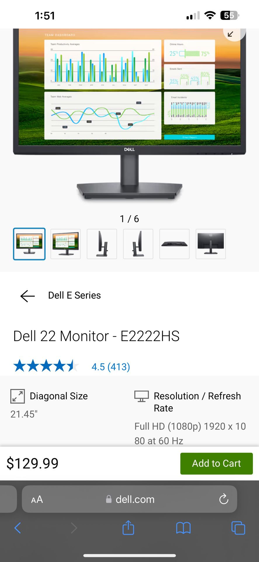 Dell E2222HS Computer Monitor  🖥️ 