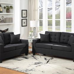 Vega Black Linen Sofa & Loveseat /Living room set 