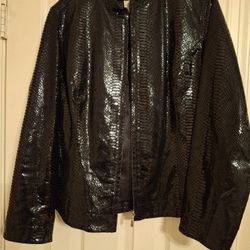 100% Snake Skin Black Print Patent Leather Ladies Jacket