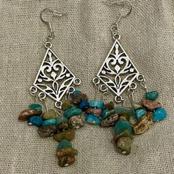Bohemian Spirit Filigree & Raw Stone Chandelier Earrings