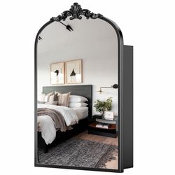 24"x16" Black Vintage Bathroom Medicine Cabinet with Mirror
