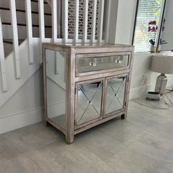 Mirrored Weathered Wood Cabinet *top glass is cracked*