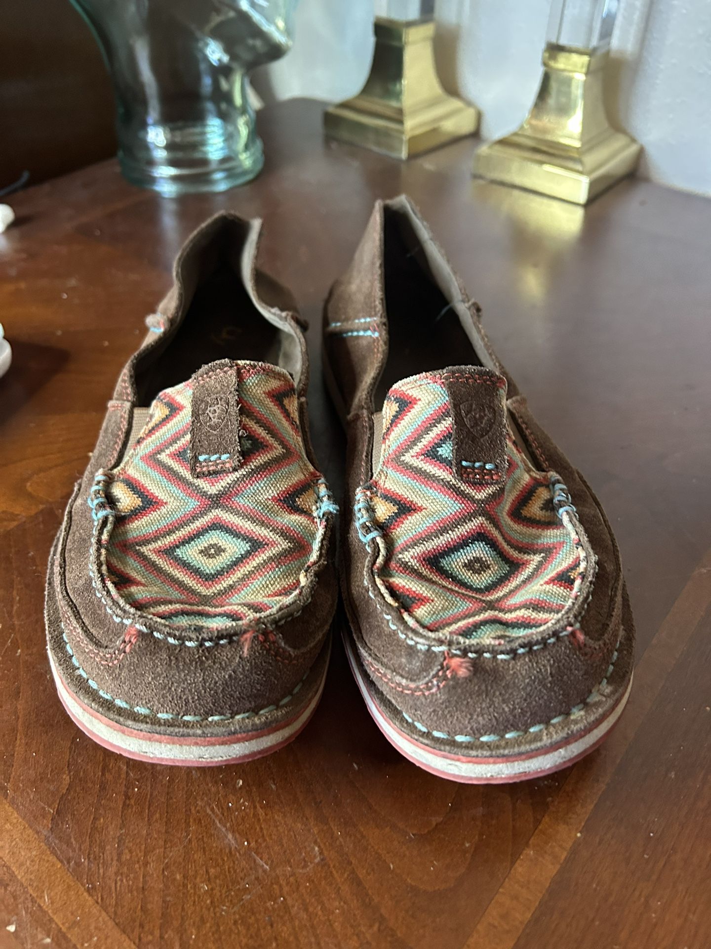 ARIAT Cruiser Womens 9B Brown Suede Aztec Print Slip-On Loafer #10027379