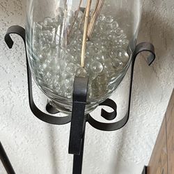 Decorative Glass Vase with Dried Flowers on a metal stand