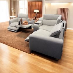 Power Recliner 5 Piece Sectional Sofa with Power Headrest. Bob’s Moonlight Dove 123'' - Free Delivery and set up.