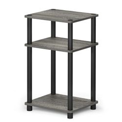 new in box: 3-Tier Turn-N-Tube End Table / Side Table / Night Stand / Bedside Table with Plastic Poles, 1-Pack, French Oak Grey/Black