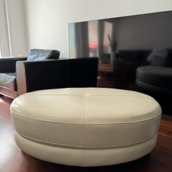 Light Beige Leather Ottoman 