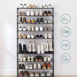 Shoe Rack, 10 Tier Shoe Shelf, Shoe Storage Organizer, Metal Frame，Black