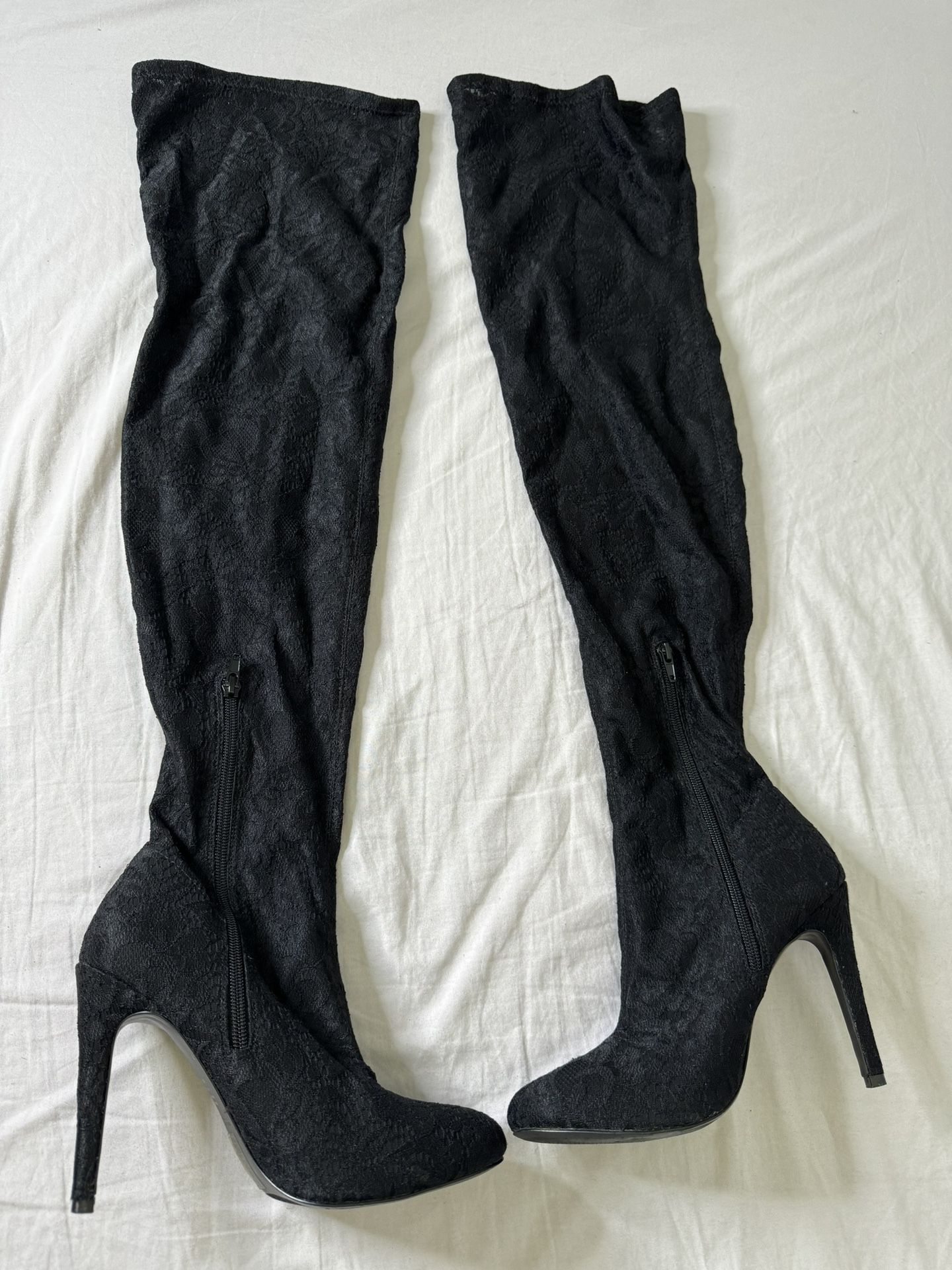 Women’s Black Laced Knee High Boots 