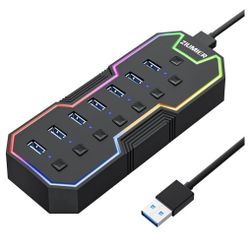 ZIUMIER USB 3.0 Hub, 7-Port USB Expander with LED Strip