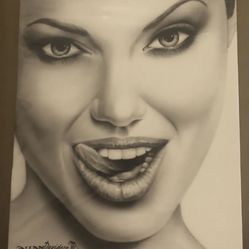 Allan Davidson celebrity artist Angelina Jolie Tongue original print #7