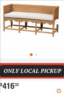 🎋 $170 Seranay Light Honey Rattan Accent Bench with Back 59 in.🆕️1411