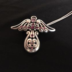 925 Pink Crystal Angel Necklace