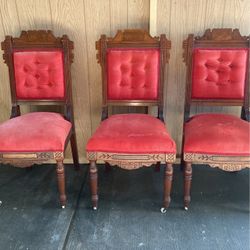 Antique Wood/Roller Base Velveteen Chairs