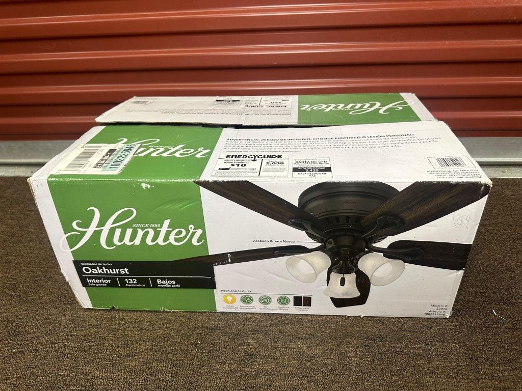 NEW HUNTER OAKHURST 52” LED LIGHT INDOOR BRONZE BROWN CEILING FAN HOME OFFICE FURNITURE A1