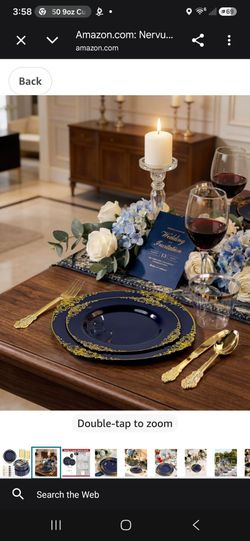 Navy blue with gold 350 pcs disposable dinnerware for 50 guests (firm price)