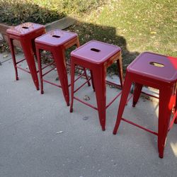 Red Metal Counter Height Stools. (4) 