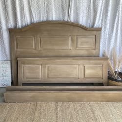 GORGEOUS Pottery Barn STYLE Solid Wood  Queen Bed Frame, Dresser and Nightstand SET BOHO Chic READ 