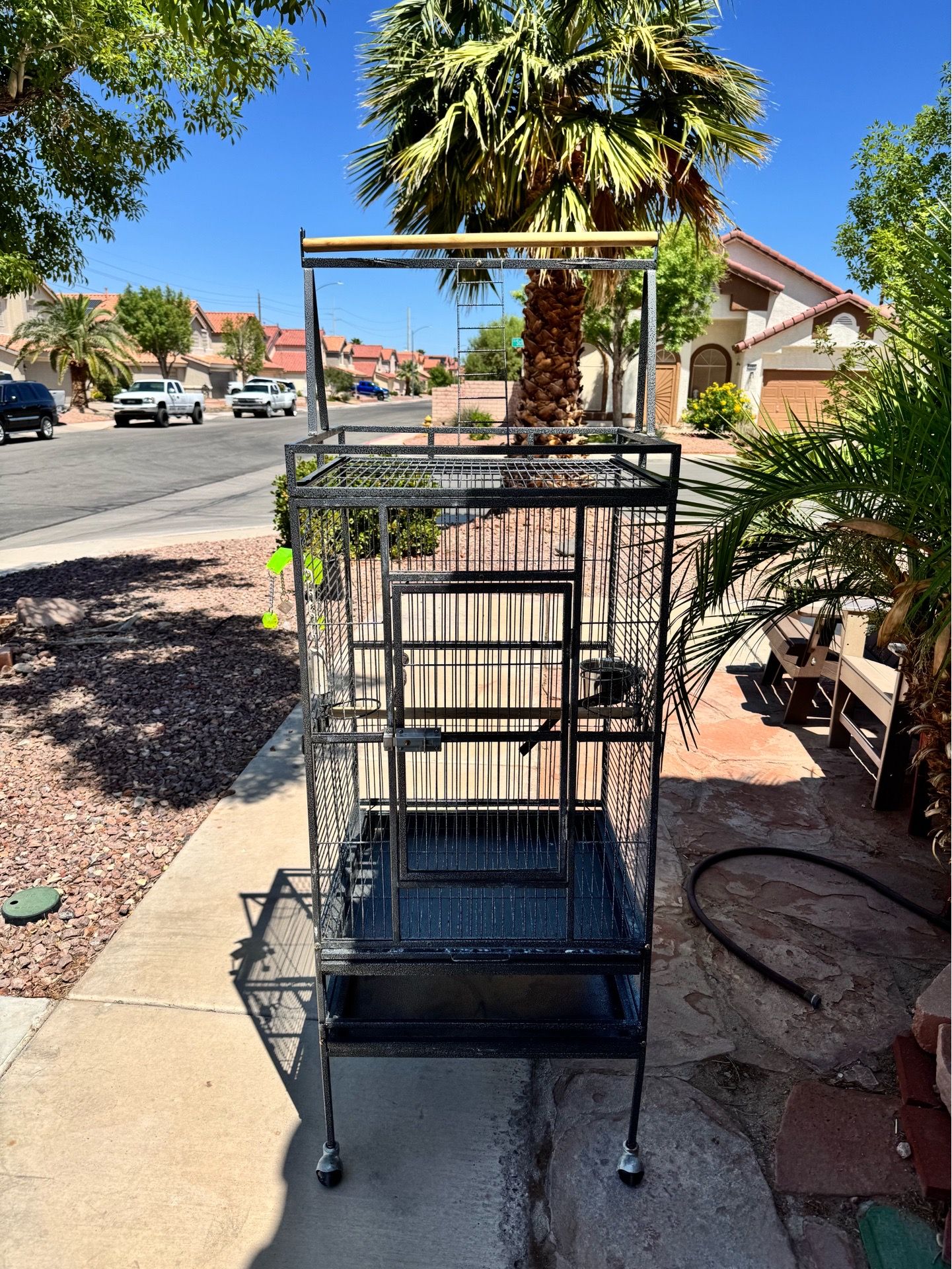 Large Rolling Wrought Iron Bird Cage – Great Condition