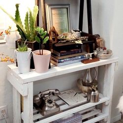 30"H X 36"W X 12"D (3 Planks) 🌱 Solid Wood Console Table/TV Table/Shoe Rack with 2 Shelves ::: Distressed White 