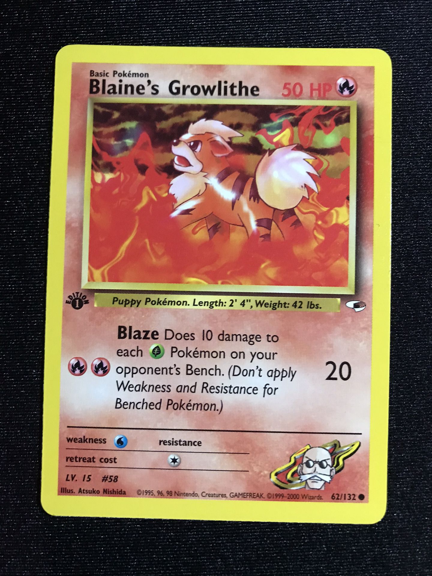 Blaine's Growlithe Gym Hero 1st Edition #62