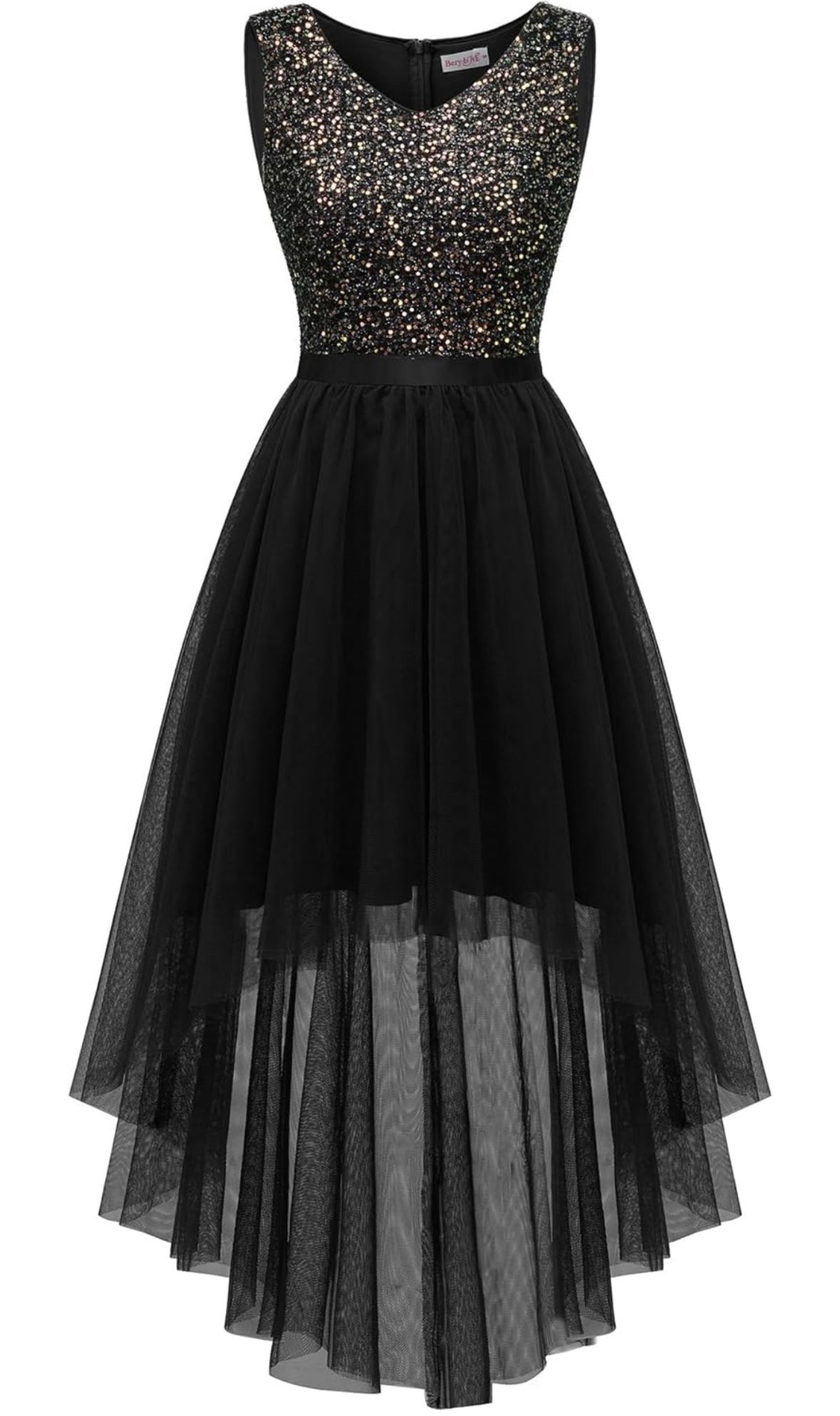 Sequin High Low Black Dress