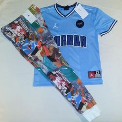 Jordan Boys Youth 2pc Sail Jogger & Tee Set - Small 