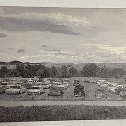 Classic car landscape (black and white)