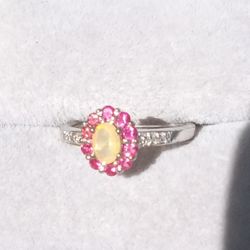 Beautiful Yellow Opal And Ruby Ring