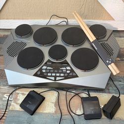Pyle Pro Electronic Drum kit - Portable Electric Tabletop Drum Set Machine with Digital Panel, 7 Drum Pad, Hi-Hat / Kick Bass Pedal Controller USB AUX