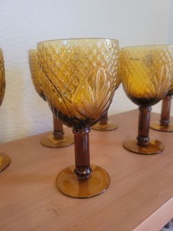 vintage amber glass goblets, 6