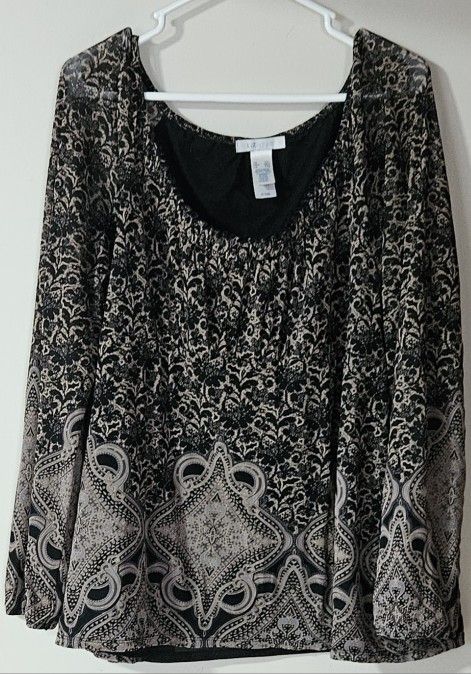 XXL LizWear Woman's Long Sleeve Abstract Print Blouse 