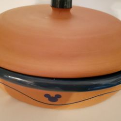 Disney Mickey Mouse covered terra cotta clay casserole