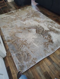 6’5” x 9’4” Cream Beige Gray Abstract Area Rug