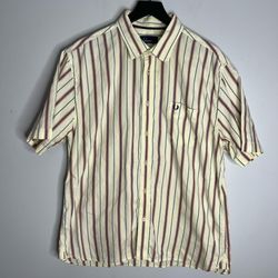 Fred Perry M8245 Short Sleeve Button Down Shirt Mens XL Cream Striped *FLAW*
