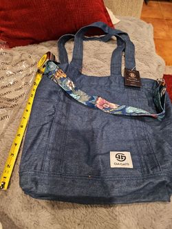 Giagatti Denim Tote Bag with Floral Strap