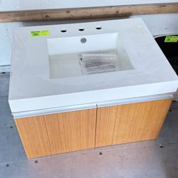 DECOLAV Eastridge Bamboo Bathroom Vanity with White Top WITHOUT MIRROR