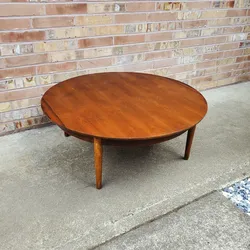 Mid Century Modern Walnut Round Coffee Table Vintage