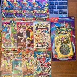 Pokemon - Lot of (15) Boosters: Prismatic Evolutions + Phantasmal Flames + Destined Rivals + Surging Sparks ++