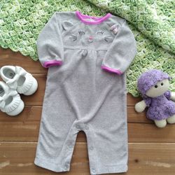 3-6MOS CUTE GRAY MOUSE MICRO-FLEECE  SLEEP & PLAY JUMPER 