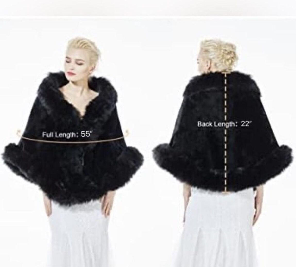 Vintage Luxury Ultra Faux Soft Fur Shawl Cape Wrap for Winter Black