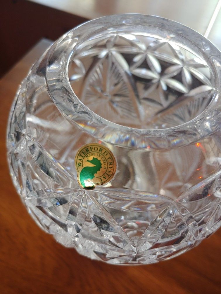 Vintage WATERFORD CRYSTAL Hurricane Shade Candle Stick Holder Metal Base