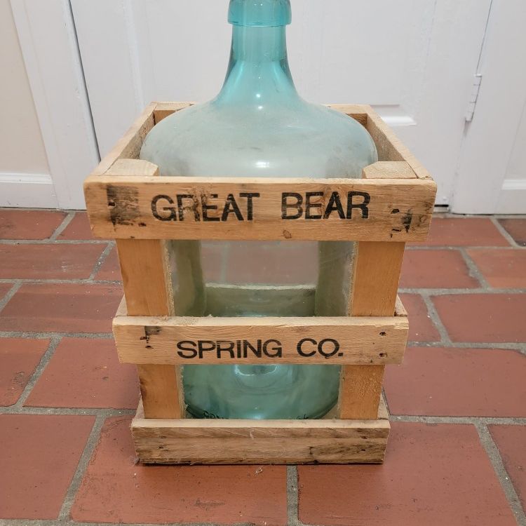 Vintage Great Bear Glass Water Bottle with Wooden Crate