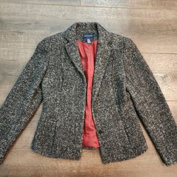 ANN TAYLOR Dark Gray Wool Blend Cropped Blazer Jacket Size 2, good condition 