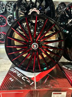 SET DE RINES SPEC -1 18X8 4X100 - 4X114.3 GLOSS BLACK & RED MACHINED 
