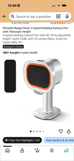 Portable 4-Speed Desktop Range Hood Exhaust Fan