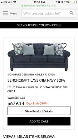 Benchcraft lavernia navy sofa deals